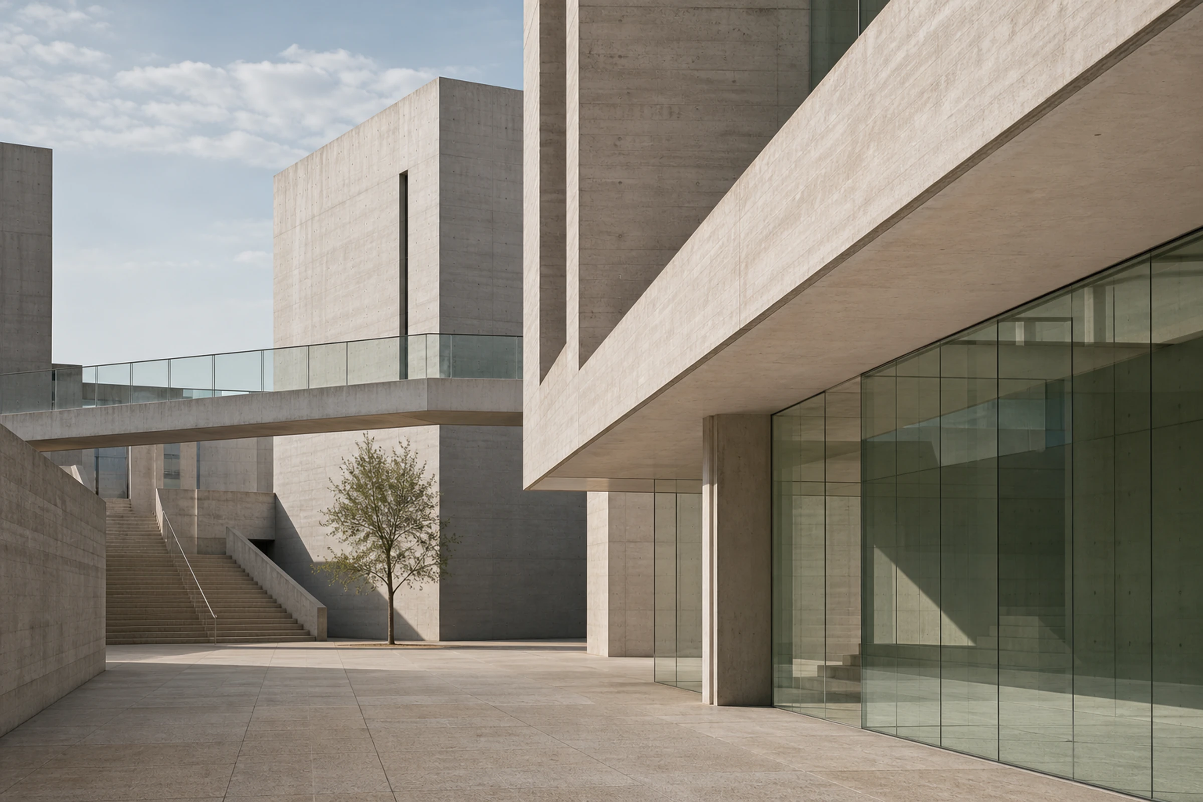 Modern architectural geometry in slate and sand tones